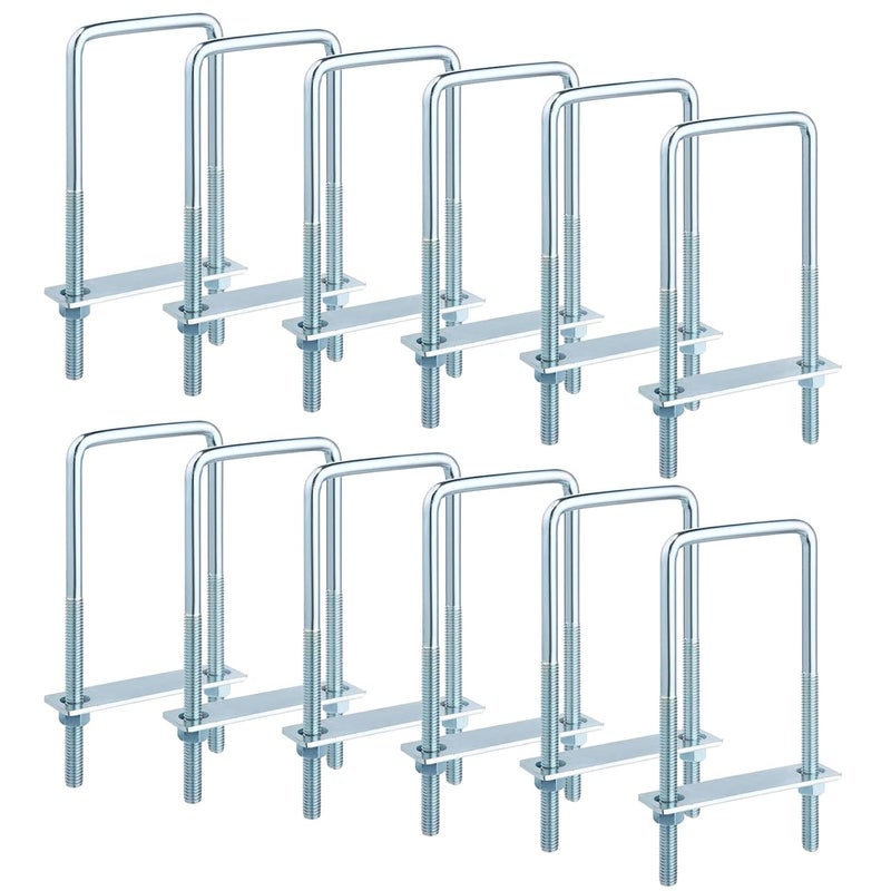 AOKLIT Store 12 Pcs Square u-Bolts Zinc Plated, U Bolt Carbon Steel for Household, Tube, Industrial Supplies(3/8'' x 3'' x 7'') - Image 1